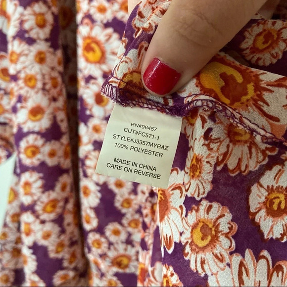 Daisy Floral Layered Cold Shoulder Top Tie Straps Sleeve Lightweight Size Medium - Picture 7 of 11